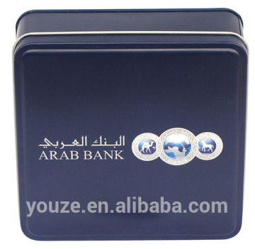 Square blue bank gift tin box