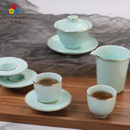 Qingci Gold Line 18-Piece Gongfu Tea Set for Home Use