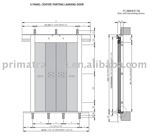 Elevator Landing door hanger/operator/device, four panels