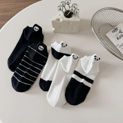 Adorable Panda Embroidered Boat Socks