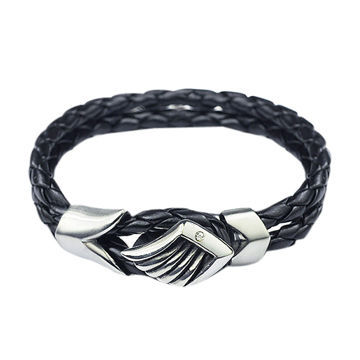 Men's Bracelet, Made of Leather and 316L Stainless Steel
