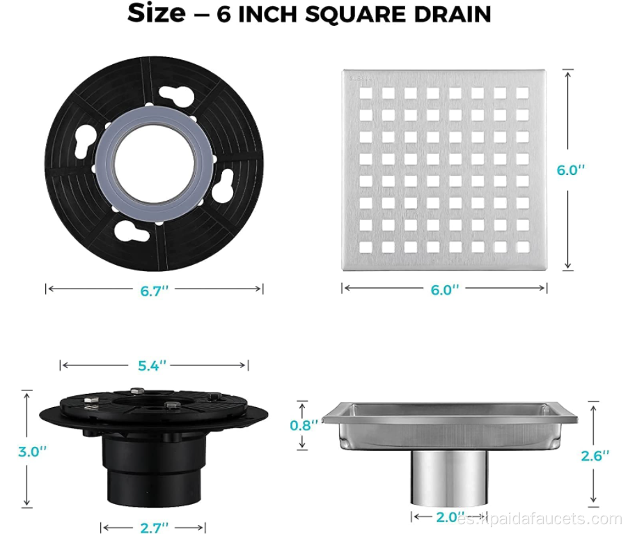 Square electrochado ennegrecido 304 Drenajes de piso