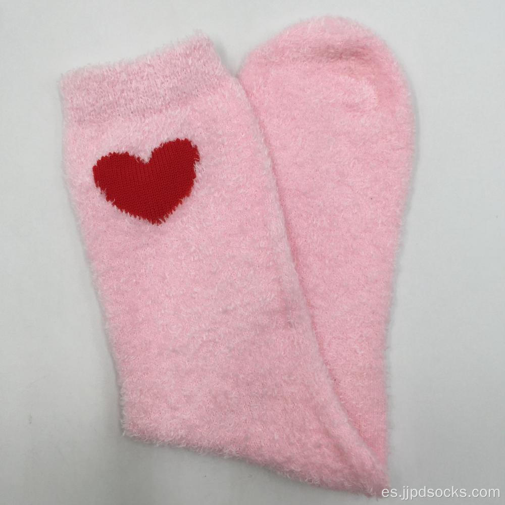 Calcetines de hilados de plumas de corazón rosa