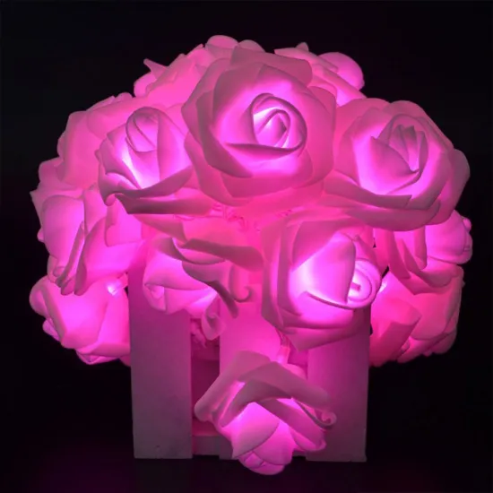 LED Pink Large Rose Flower String Lights