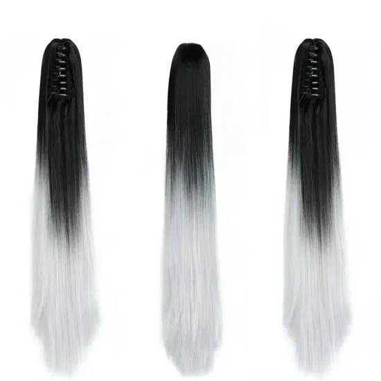 24 Inches 130g Claw Clip Straight Ponytail Hair Attachment Two Tone Ombre Color Claw Synthetic Ponytail Hair Extensions
