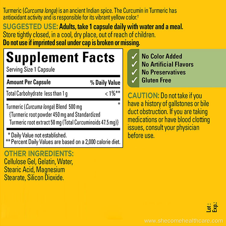 Turmeric Supplement Antioxidant Support Curcumin Capsules