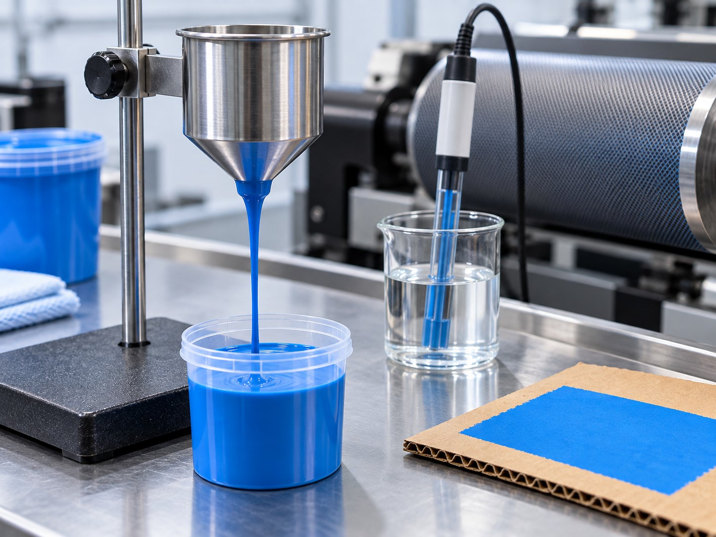 Comprobaciones de viscosidad y pH para tintas de impresión flexográfica a base de agua