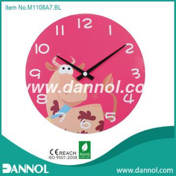 Round 13\" Kids MDF Wall Clock with Lovely Cock Image.