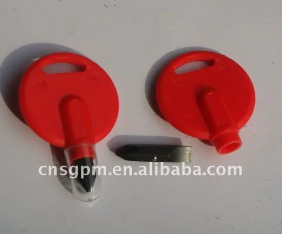 key-like red screwdriver set with 2 bits