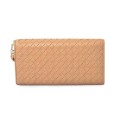 Yellow Weaved Cowhide Leather Female Long Clutch Wallet