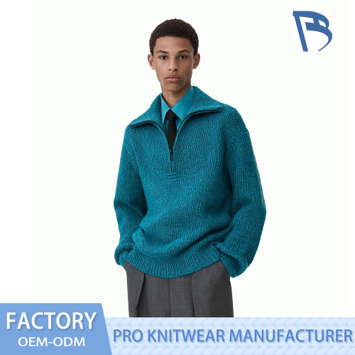 Vải dệt kim Half-Zip màu xanh hồ tăng cường kết cấu