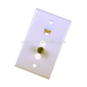 Single gang TV wallplate with RJ45 cat6 coupler
