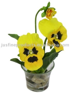 Artificial Bonsai of Pansy with Pebbles in Artificial Water, Artificial Flower Arrangement, Artificial Flower Potted