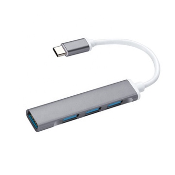 Aluminum Housing Type C 4-Way Hub with 3xUSB 2.0 and 1xUSB 3.0 Female USB C Adapter