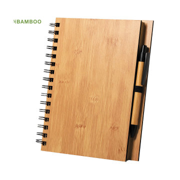 A5 Hard Cover Bamboo Spiral Notebook with Pen