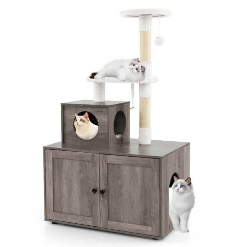 Cat Tree with Hidden Litter Box Enclosure Furniture