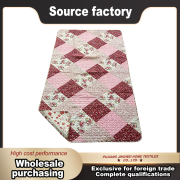 Blush Red Patchwork Sofa Mat with Floral Quilted