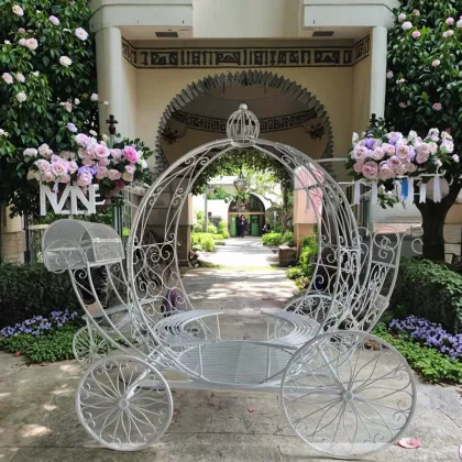 Royal Pumpkin Themed Customizable Large White Cinderella Carriage Horse Cart for Weddings and Parties