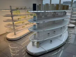 LED Lighted Curved Supermarket Gondola Display Shelving