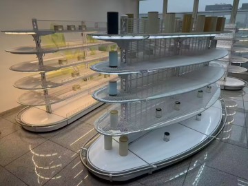 LED Lighted Curved Supermarket Gondola Display Shelving