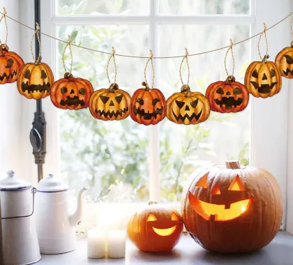 Halloween Pumpkin Lantern Pendant - Ghost Faced Pumpkin Ornaments for Party Decor