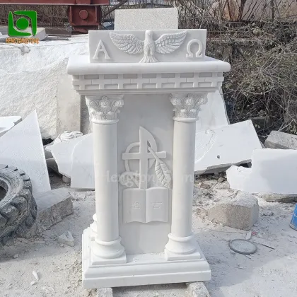 White Marble Religious Alter Sculpture Table
