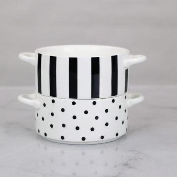 30-Ounce French Onion Soup Bowls with Handles - Set of Round Porcelain Soup Bowls for Soup, Chili, and Beef Stew