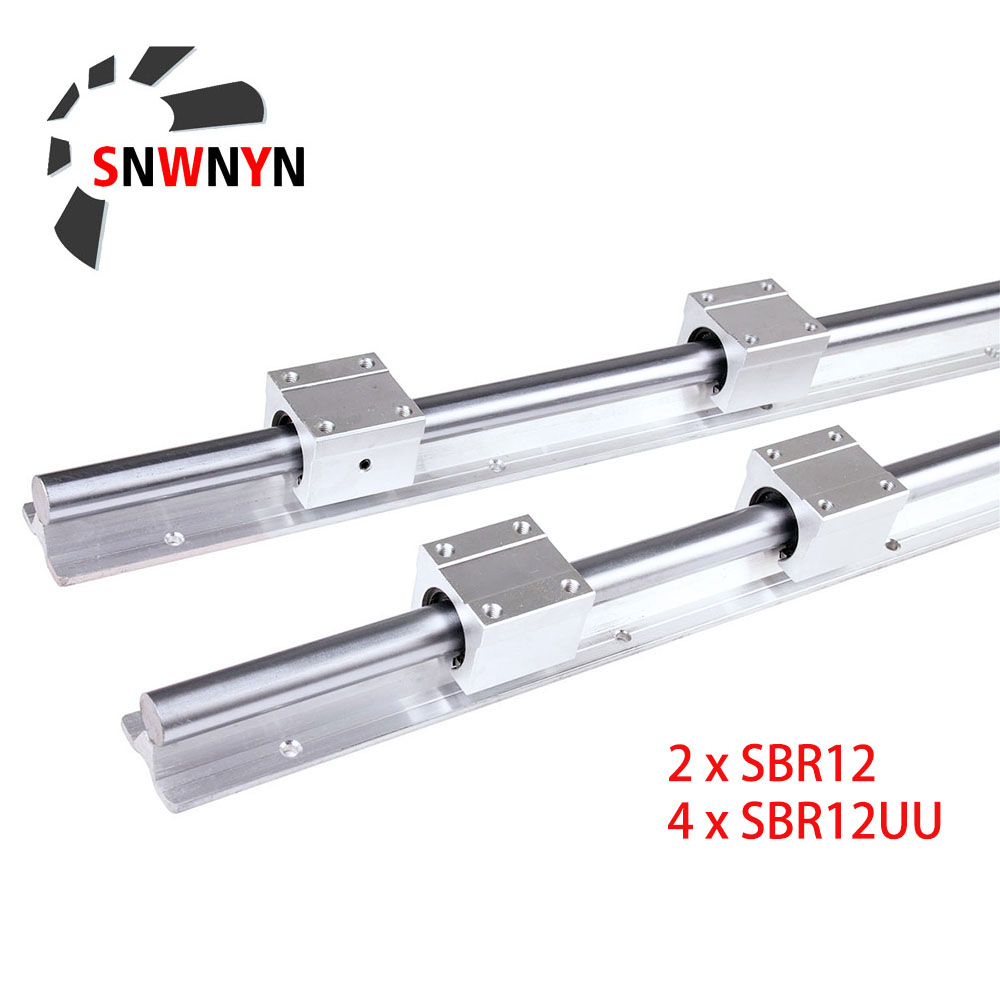 2 Pcs Sbr12 Linear Rail Guide Slide+4pcs Sbr12uu Bearing Block Length ...