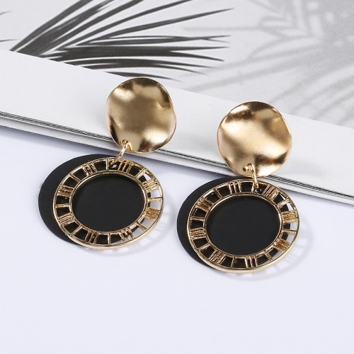 Geometric Circular Hollow Roman Numerals Sequins Drop Earrings Charm Disc Stud Earrings for Women and Girls Jewelry