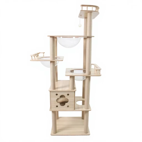 Realistic Modern Classic Cat Tree Trunk Wooden Indoor Sisal Scratching Tower Natural Style Climbing Frame Luxury Pet House