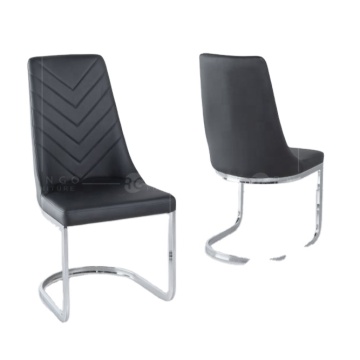 Cream and Black Faux Leather Dining Chairs with Brushed Metal Base