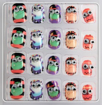 2015 hot sale eco friendly kids cartoon glitter eye fake Nails set
