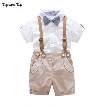 Top and Top Summer Toddler Baby Boys Clothing Sets Short Sleeve Bow Tie Shirt+Suspenders Shorts Pants Formal Gentleman Suits