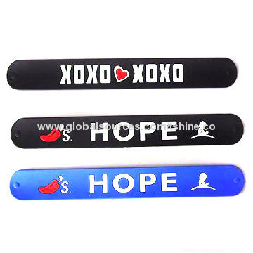 Slap bracelet, made of silicone, with embossed logo, printing and debossed