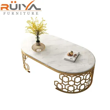 Luxury Modern Gold Frame Oval Marble Top Coffee Table