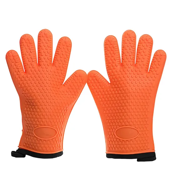Extreme Heat Resistant Waterproof Mitts Cooking Baking Frying Oven Silicone Smoker BBQ Gloves Customized Waffle Accept 28*20cm