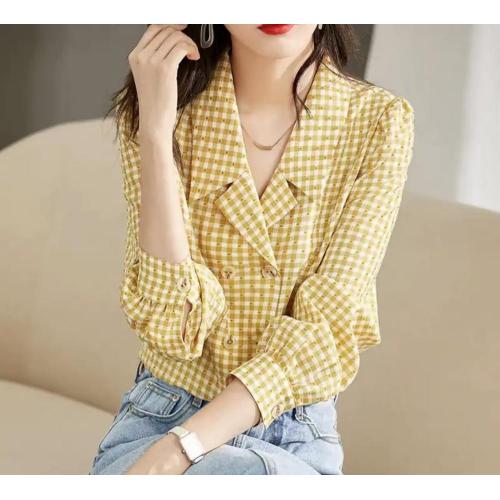 Women's blouses, irregular hem, cutting shirt collar with beading