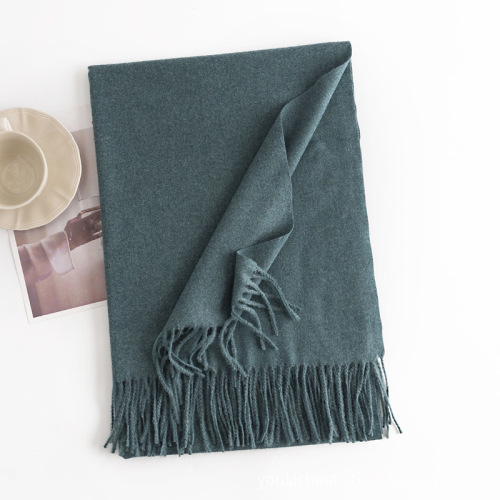 Acrylic Pure Color Fringed Double-Sided Warm Scarf