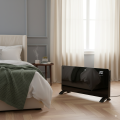 2000 W schwarze Glasplattenheizung mit Metallgehäuse, elektronischer Steuerung, beweglichem Rad und Ausschalt-Reset-Thermostat