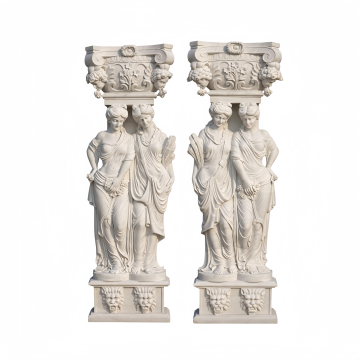 Grand Neoclassical Marble Caryatid Columns Outdoor Spaces