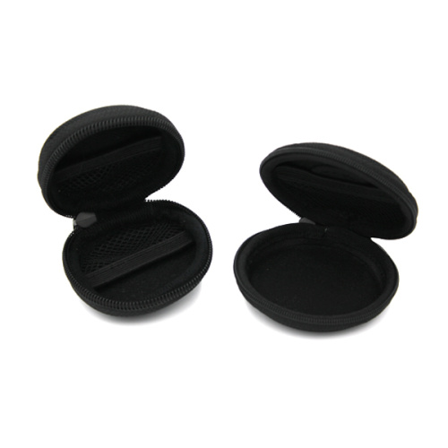 Top quality mini leather hard shell round earphone case with hook