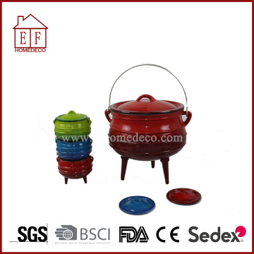 Enamel Three Leg Cast Iron Potjie for cooking