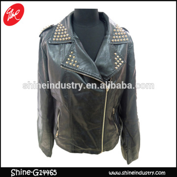 Hot spring Rivet lapel slim black women's coat