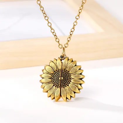 Retro Engraved 'You Are My Sunshine' Stainless Steel Pendant Necklace with Sunflower Design