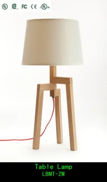 Natural Wood Table Lamp With Fabric Shade