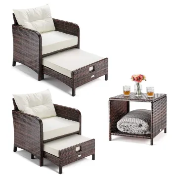 5 Piece Wicker Outdoor Conversation Set with Ottomans
