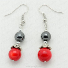 Red Coral 8MM Round Beads hematite earring