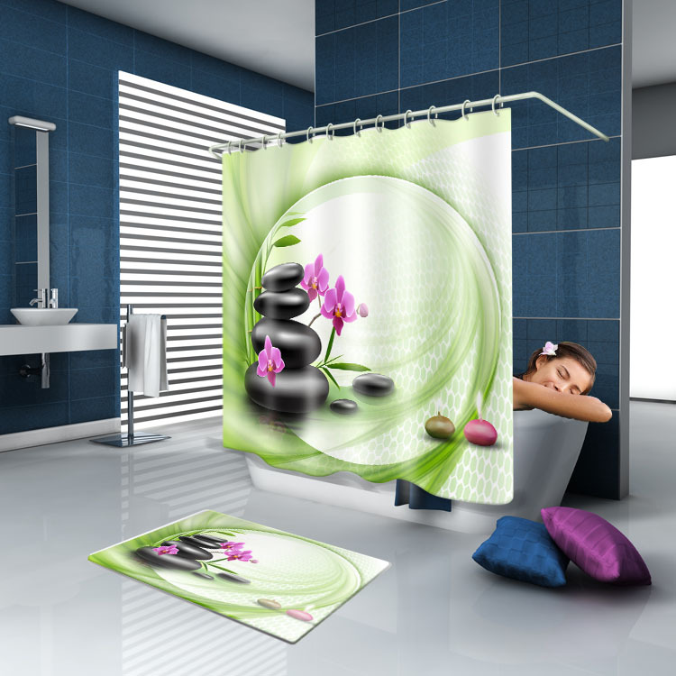 Hot sale new design print polyester hookless shower curtain rings