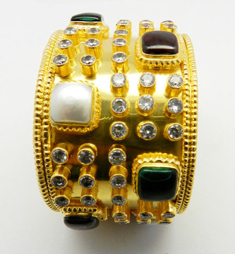 925 Sterling Gold Plated CZ Setted Gold Plated Brass Bracelet