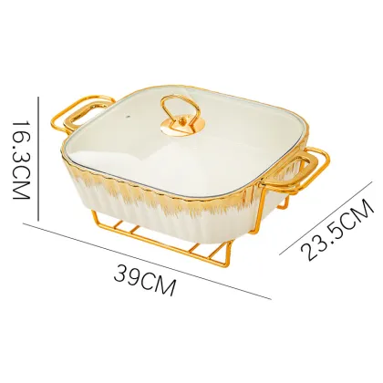 Luxury Rectangular Ceramic Dry Pot Food Warmer Set